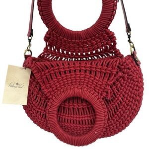 Patrica Nash Pisticci Handwoven Rosewood Burgundy Crossbody Clutch Large Bag NEW